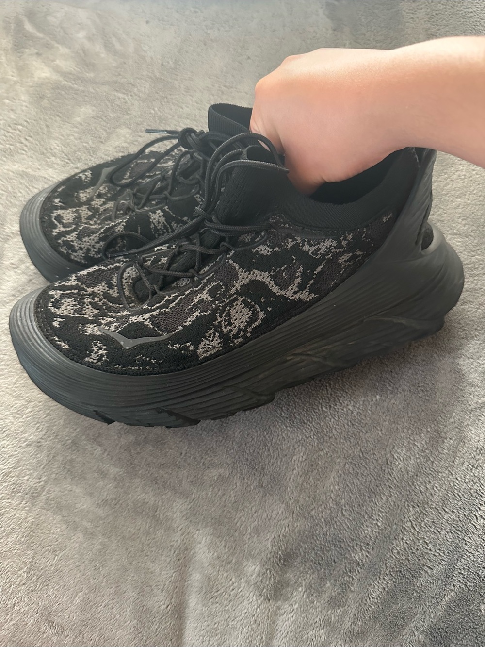 Men Black Knit Hoka Platform Sneakers - Lightweight Comfort